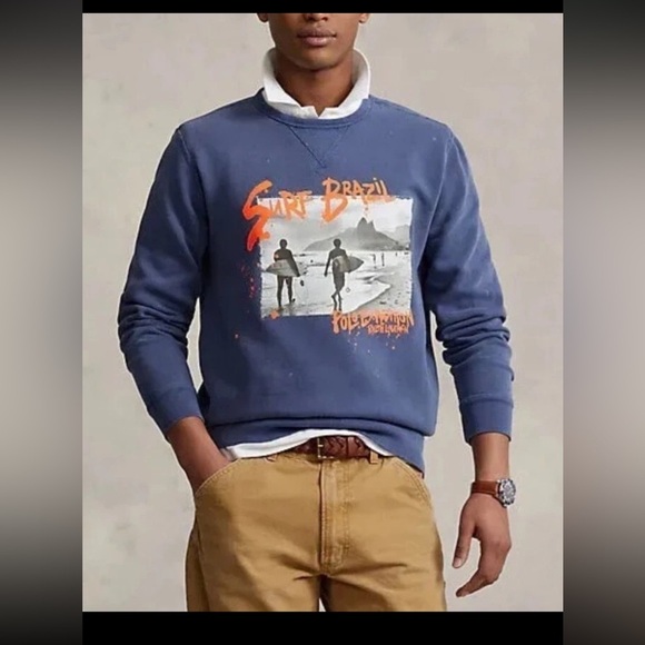 Polo Ralph Lauren Men's Vintage Surf Brazil Sweatshirt Blue Size Large NWT - Picture 2 of 15